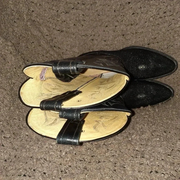 NOCONA-Classic Black Leather & Exotic Sting Ray Cowboy Boots-Sz 5C Nocona=6 Wome - Picture 8 of 9